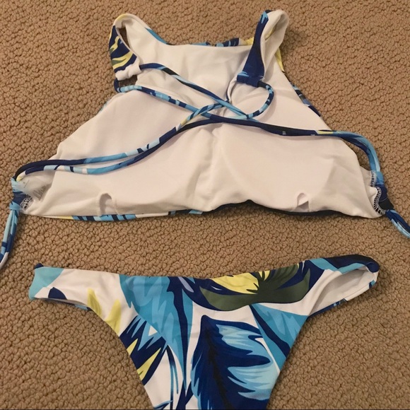 Blue Leaf High Neck Bikini - Picture 4 of 5